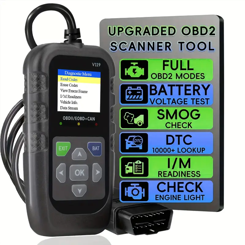V119 OBD2 Scanner Code Reader  - огляд і ціна Power Supply Tester