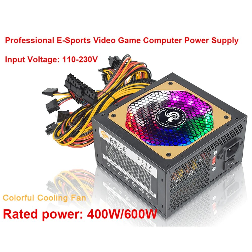 ATX 400W 600W 110-230V RGB 12V - огляд і ціна Power Supply 650W